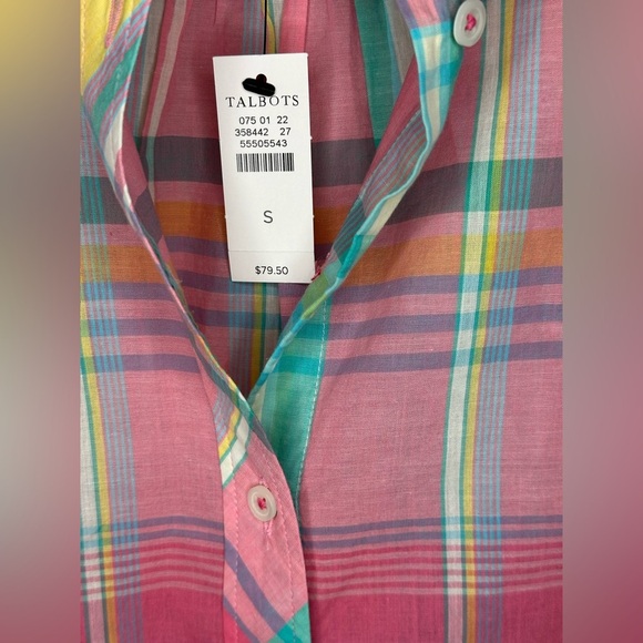 NEW Talbots 100% Cotton Button-Front Shirt – Pastel Easter Plaid – Women’s S - Picture 6 of 8